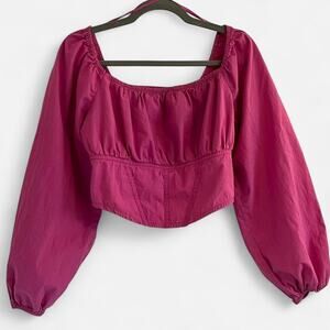 Jopha Bright Pink Puff Sleeve Cropped Blouse